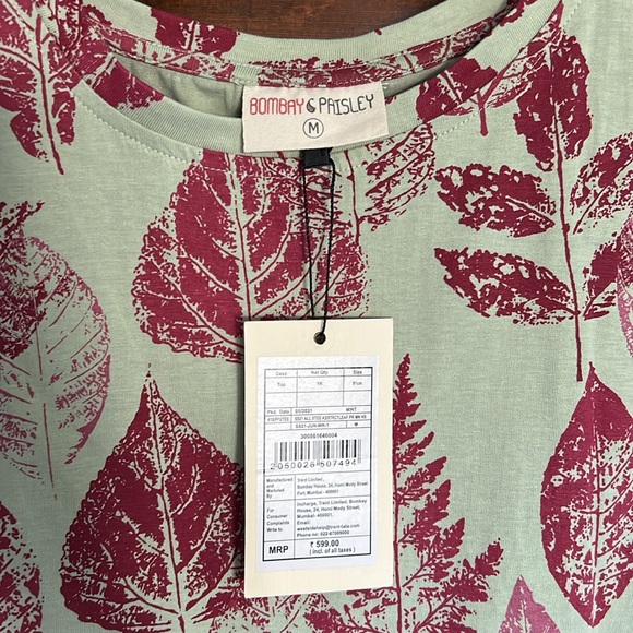 BOMBAY PAISLEY NWT Mint Leaf Crop Top SIZE M - Picture 6 of 7